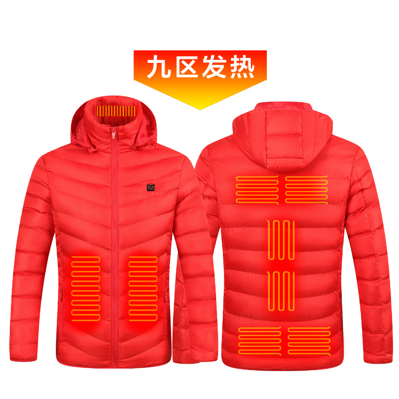 2 Zone 4 calefacción eléctrica abrigo de algodón acolchado USB carga térmica abrigo acolchado de algodón Distrito 9 calefacción inteligente abrigo acolchado de algodón con capucha invierno de los hombres engrosada zona