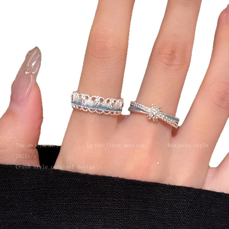 Blauer Glasur Spitzenring Verstellbar Für Damen_voghion.com