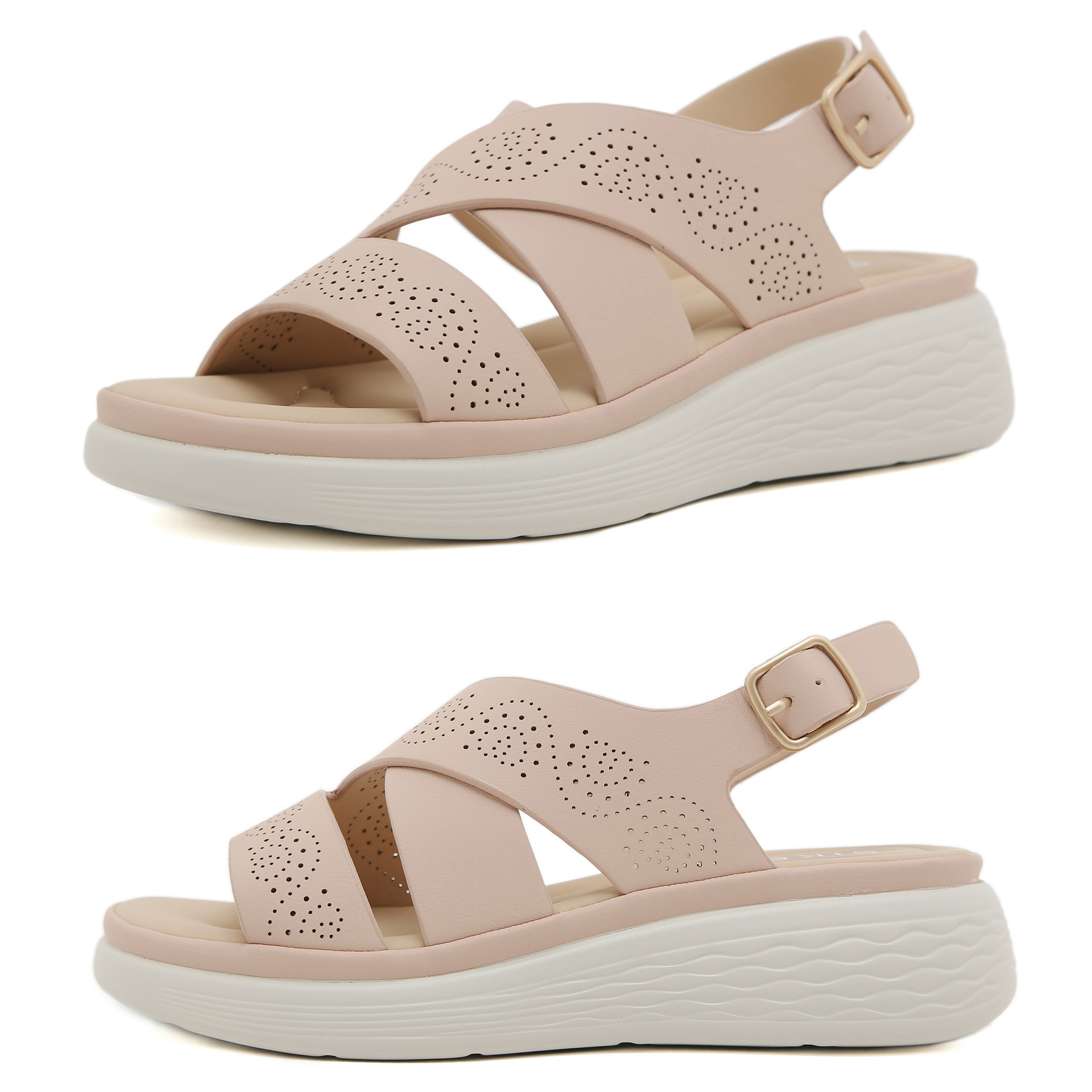 (No vendido) 2025 nuevo punto de fondo grueso ligero antideslizante cómodo sandalias deportivas casuales de hebilla para mujeres