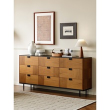 中古实木饰面法式复古风柚木饰面卧室储物餐边柜九斗柜