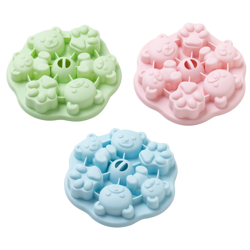 Fabricantes de silicona al por mayor rejilla de hielo doméstica en forma de oso molde de rejilla de hielo de silicona con cubierta helado helado helado