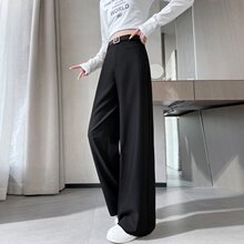 实拍2025秋冬新款加绒西装裤直筒休闲拖地裤高腰窄版阔腿裤女