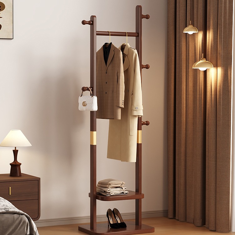 Solid Wood Clothes Hanger Floor-Standing Bedroom Household Coat Rack Chinese Style Room Small Simple Bedside Clothes Rack