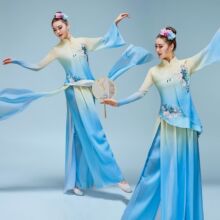 古典舞演出服中国舞趣说巧鼓舞台表演服女扇子舞成人渐变身韵纱衣