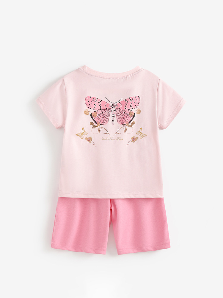 Transfronterizo malwee niñas adorables niñas camisetas de cuello redondo europeas y americanas para niños de verano y pantalones de dos piezas
