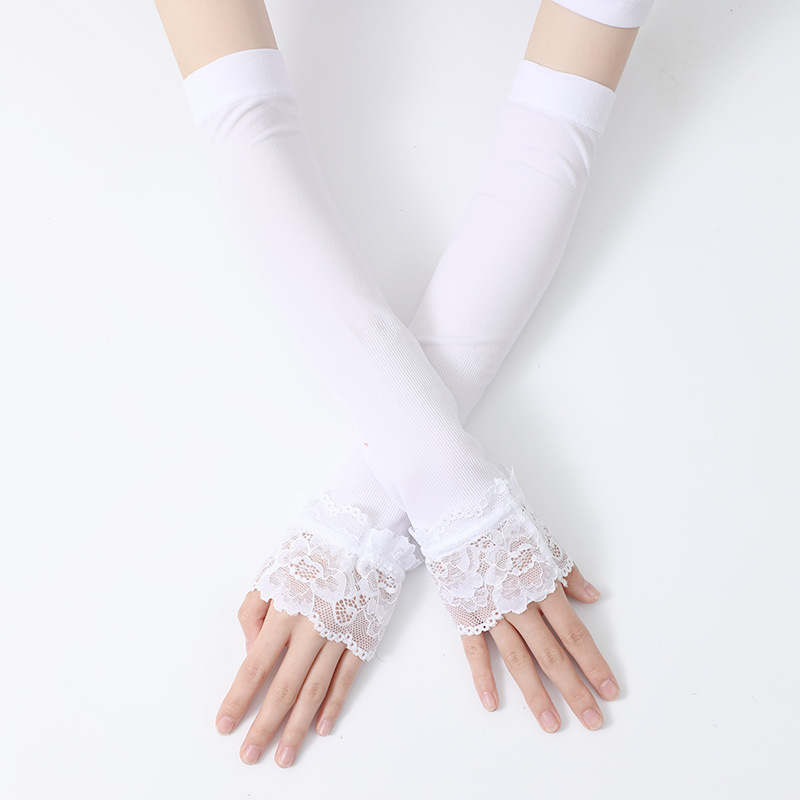 Manufacturer Wholesale Sun Protection Sleeves for Women, Summer Gloves, Thin Ice Sleeves, Driving Long Lace Arm Guards, Trendy Arm Sleeves