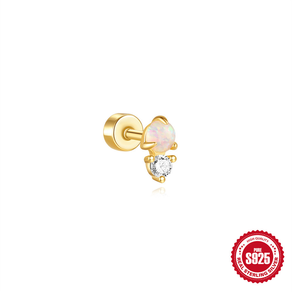 Nuevo estilo s925 plata de ley estilo caliente micro-incrustación circón flor oreja hueso clavo comercio exterior transfronterizo serie Opal arete perforador