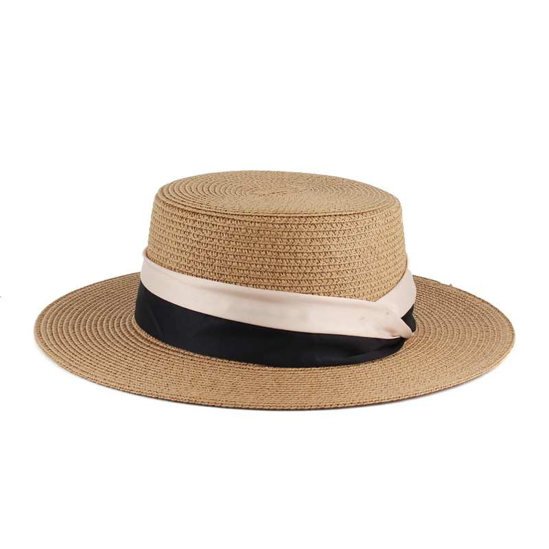 Estilo coreano verano de las mujeres sombrero superior plana cúpula al aire libre sombrero de sol moda ala corta protección solar sombrero de paja Comercio exterior al por mayor