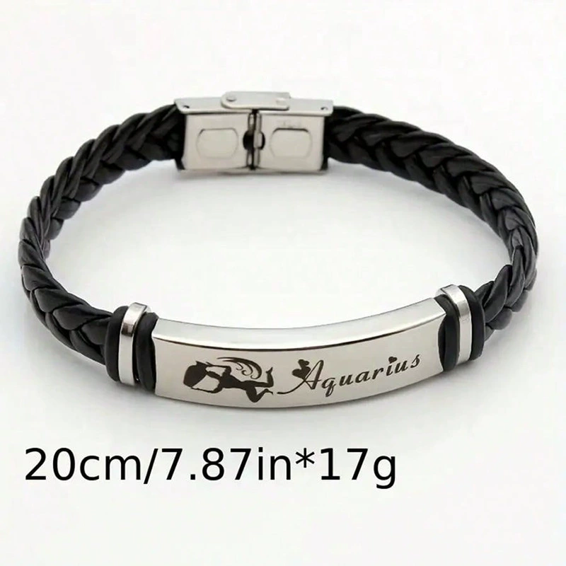 Zodiac signs stainless steel, woven bracelet, European style, punk style