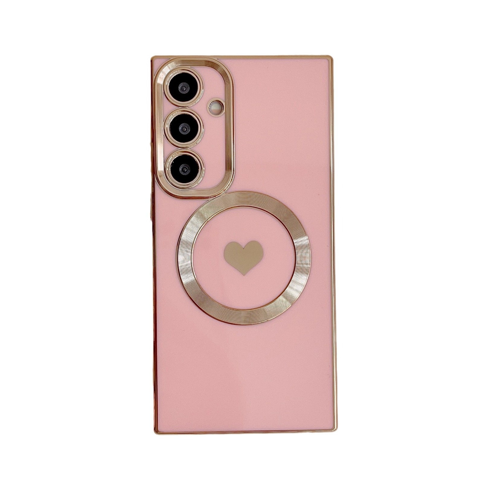 Adecuado para la carcasa cuadrada de teléfono móvil Samsung s24ultra Chapada en color real absorción magnética + funda protectora de teléfono móvil de amor lateral