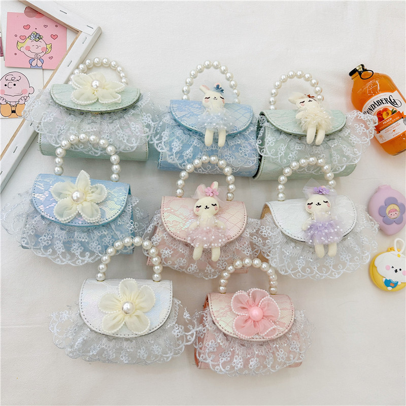 Bagos de princesa de perlas de moda, bolsos lindos para niños, mochilas de textura casuales, bolsos de cambio, accesorios