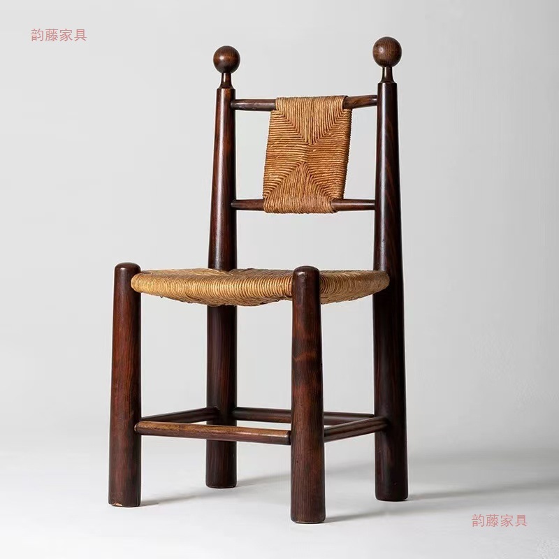Silla de comedor medieval de madera maciza, madera trenzada de paja, caña, madera retro, restaurantes de alojamiento, diseñadores de muebles, silla de ocio de café