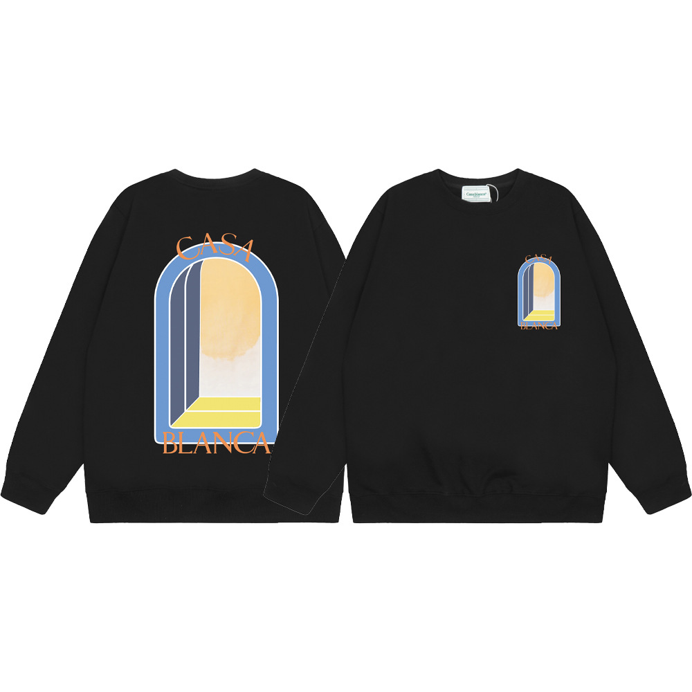 Marca de moda transfronteriza Casablanca letras de Casablanca impresión de color 380g lazo camiseta de cuello redondo