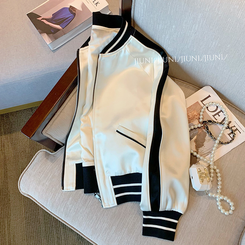 High-end casual satin baseball jacket for women 2023 Spring and Autumn New elegant loose College Style age-reducing jacket
