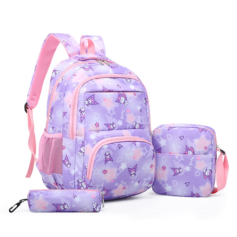 Cartoon transfronterizo mayorista de tres piezas paquetes de bolsas escolares de estudiantes de secundaria primaria y secundaria mochila con billetera