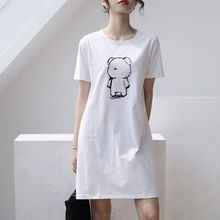 新款中长款短袖T恤女新款韩版宽松白色印花上衣打底衫大码睡裙