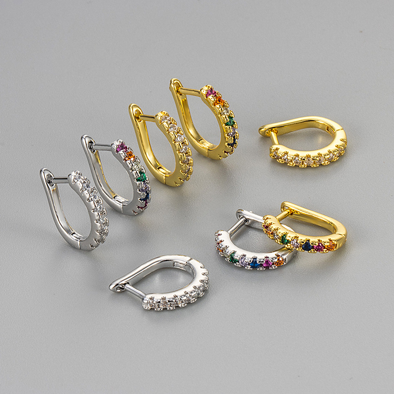 Cross-border hot-selling curved row drill ear buckle women's fashion simple wind diamond ear ring personality temperament ear jewelry earrings