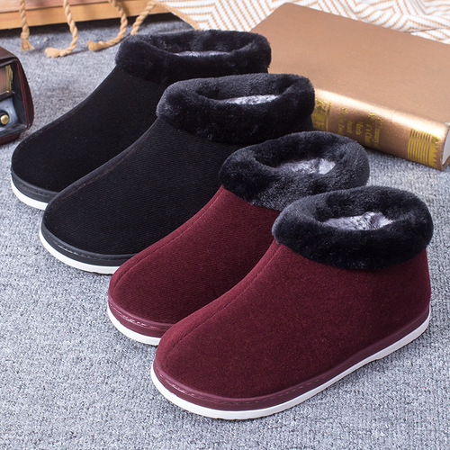 New middle-aged and elderly women's bag-heeled cotton shoes, indoor and outdoor, velvet thick-soled home handmade cotton shoes, corduroy cotton slippers, winter