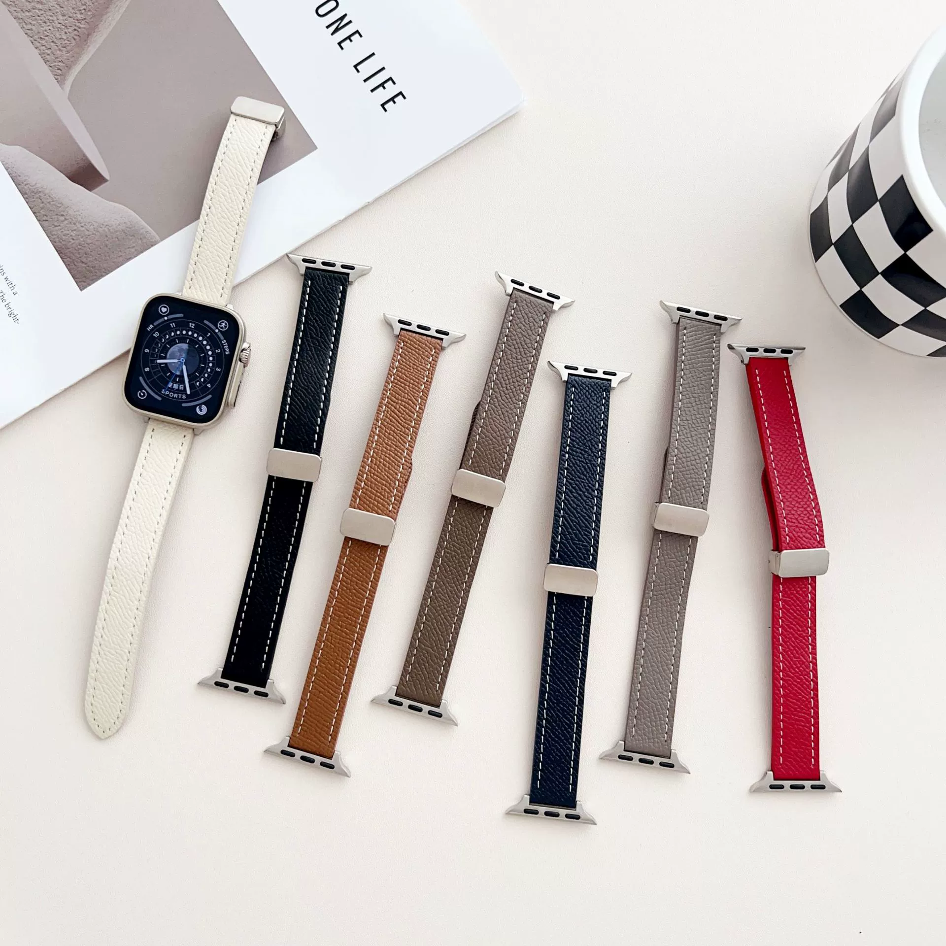 Ремешок для Apple Watch S11 из натуральной кожи с металлической магнитной застежкой и узором «крест», подходит для Apple 8910