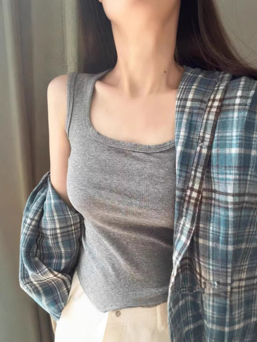 2025 summer square neck camisole women's spring and summer large size inner wear slim fit outer wear bottoming sleeveless top