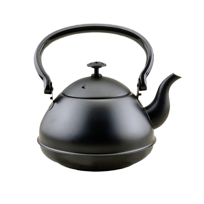 Tetera de acero inoxidable negra para uso doméstico, tetera de fondo plano para restaurantes con filtro, tetera vintage con filtro.