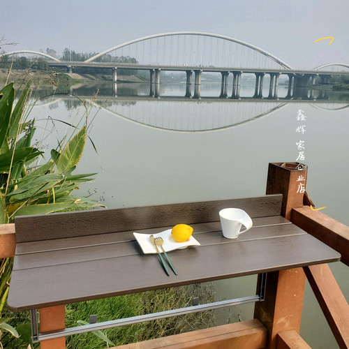 P616 household small apartment multifunctional solid wood hanging tea table balcony railing hanging table bar leisure folding