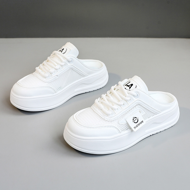 Rd1906 Nuevas zapatillas casuales de malla de media caña con suela gruesa transpirable y hueca de tendencia de verano que aumentan la altura_voghion.com