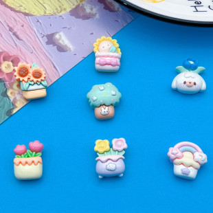 Mini Small Glossy Sunflower Tulip Flower Pot Potted Rainbow House Hairpin Hair Rope DIY Resin Accessories