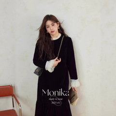 57077#大码长袖假两件法式连衣裙2025新款胖mm显瘦高级感裙子女
