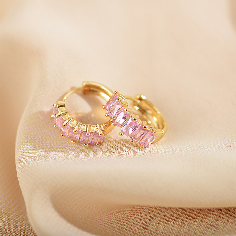 Artistic Geometric Copper Gold Plated Zircon Earrings 1 Pair