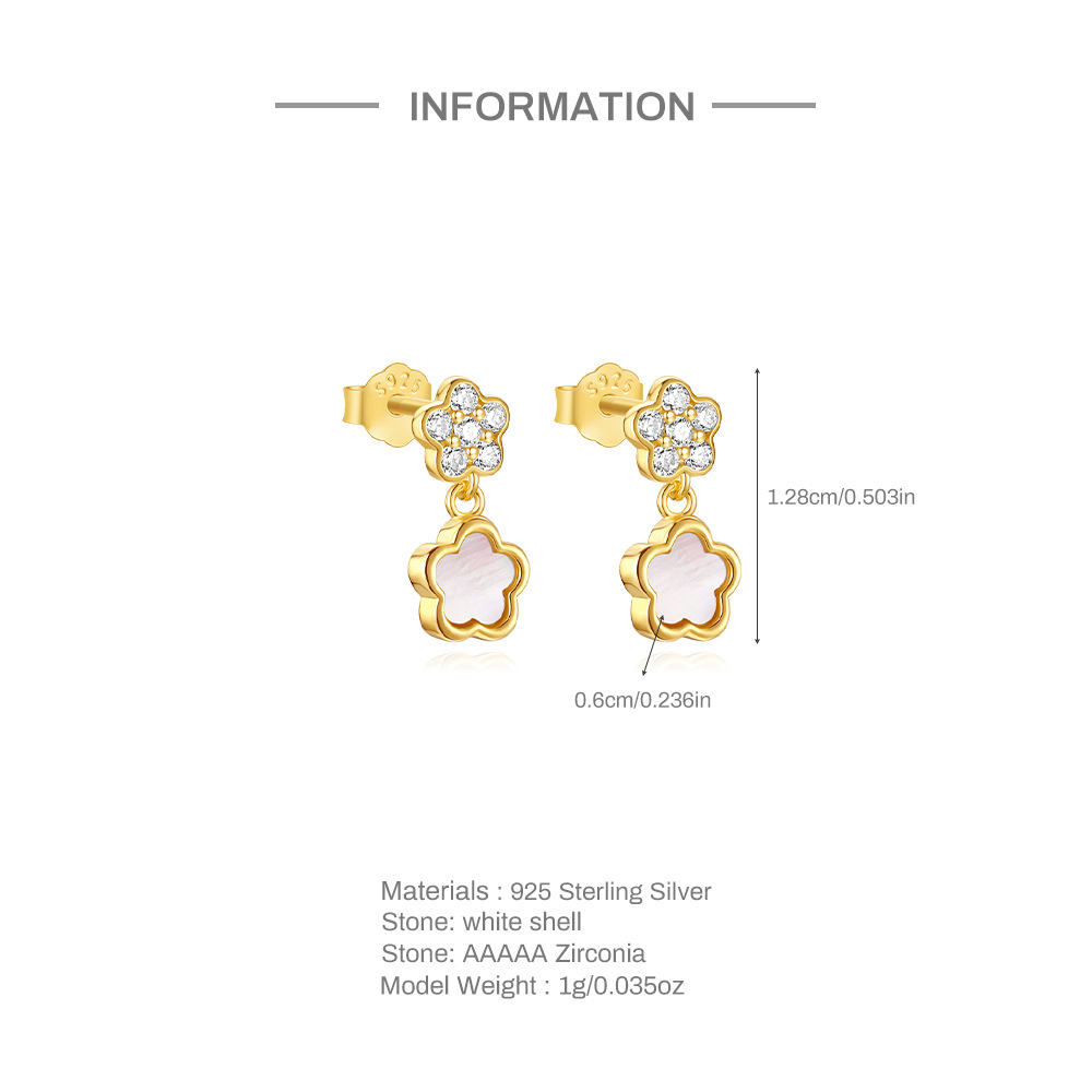 Holiday, Daily Occasion 925 Sterling Silver Star Pearl Flower Zircon Ear Studs