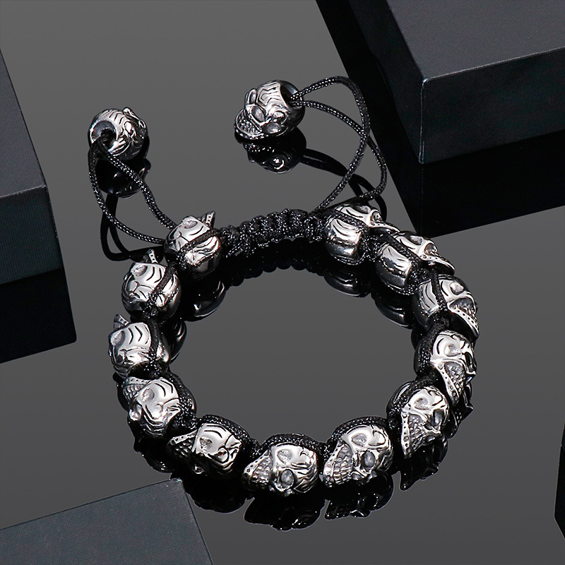 Halloween Festival Retro Skull Titanium Steel Halloween Men'S Bracelets Men Beaded Bracelets