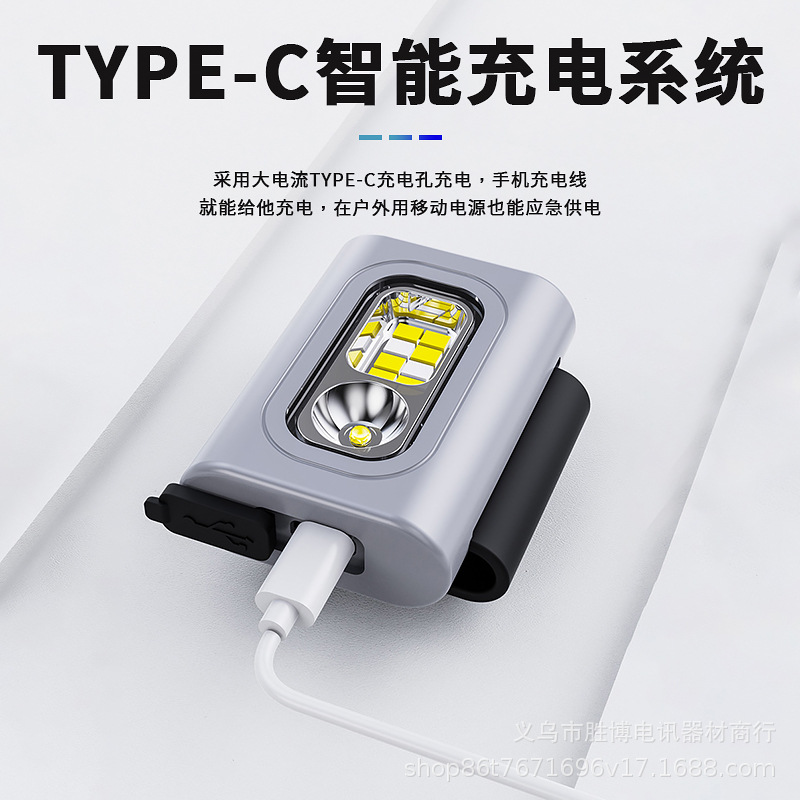Lámpara de clip de chaqueta al aire libre transfronteriza multifunción camping pesca nocturna Lámpara de cabeza de carga USB Luz fuerte remoto LED faro