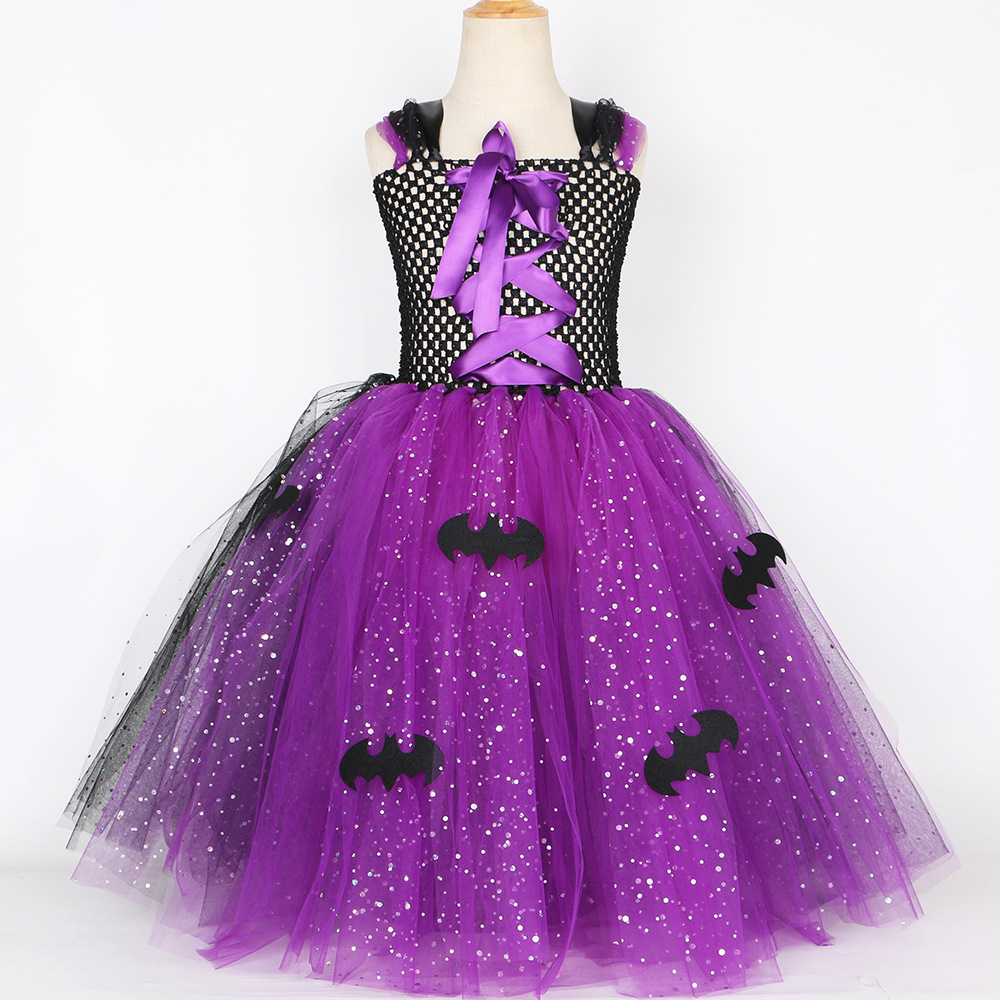 Baby Girls' Clothing long dress for girls sequined mesh tulle skirt bat witch role play_voghion.com