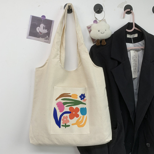 Canvas bag women's summer shoulder handbag ins Korean style literary large capacity student travel small fresh white cloth bag