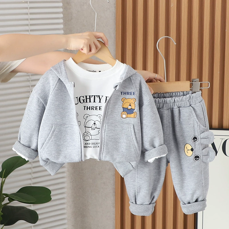 Autumn children's set for boys, cartoon cute hoody, western style, with little bears, 3 piece set