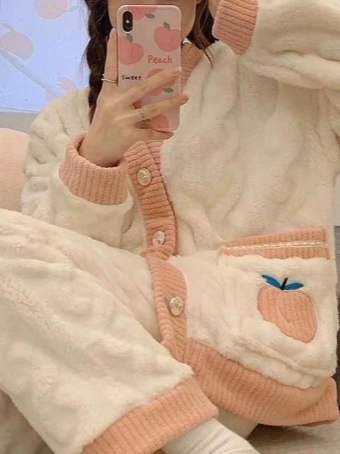 Пиковый персик коралловый бархат набор из двух частей пижамы женский осенний и зимний жаккард персик домашний костюм