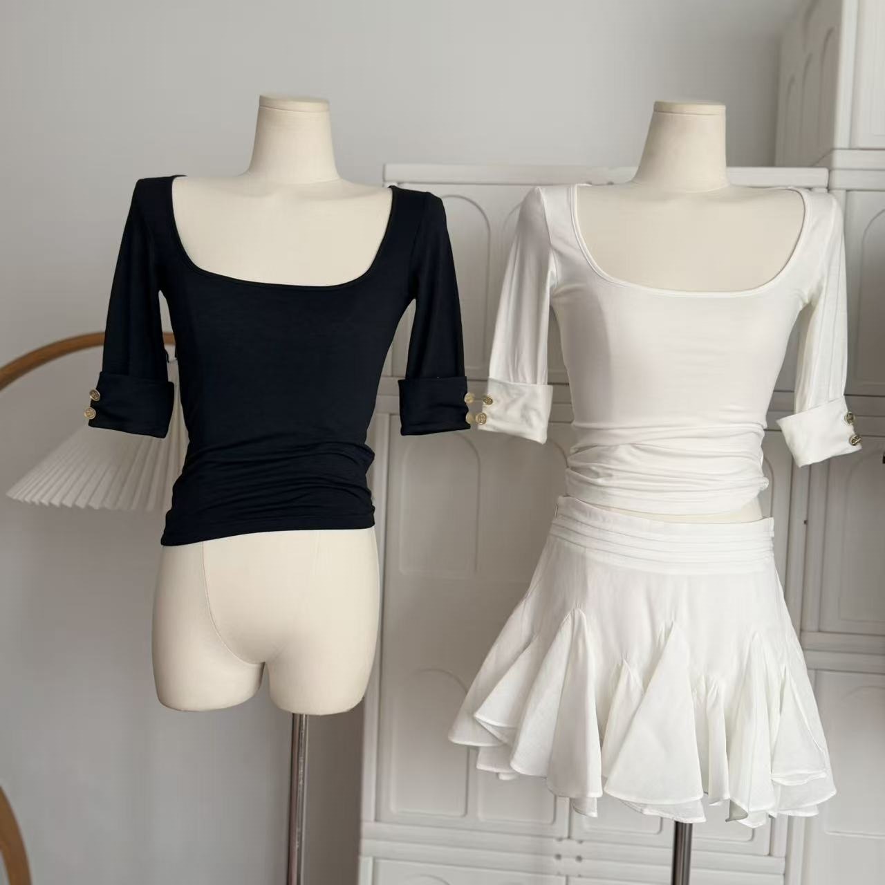 Oxygen Korean Girl's Cute Mid-sleeve Shirt, Summer Tight-fitting Elastic Half-sleeve Top For Women_ecoleips.com