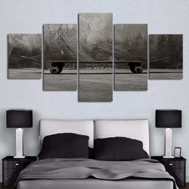 现代简约五联灰色滑板车 喷绘画 创意沙发背景墙装饰画挂画油画