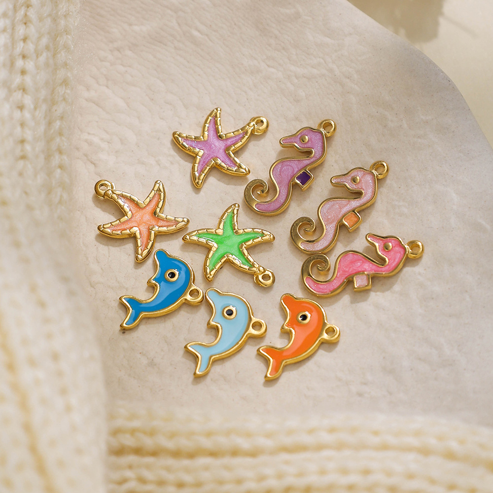 2g Weight Pendant Jewelry Making Type DIY Ornament Accessories Classification 1 Piece 304 Stainless Steel Starfish Dolphin Hippocampus Polished Pendant DIY Ornament Accessories