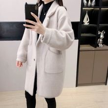 水貂绒加厚外套女中长款2025秋冬大衣韩版宽松显瘦双面尼毛衣开衫