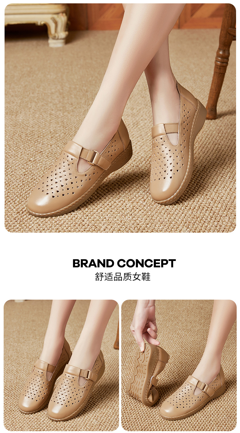 Dép sandal nữ da thật đế mềm thoáng khí, giày lỗ mùa hè — Đỏ rượu chi tiết 17