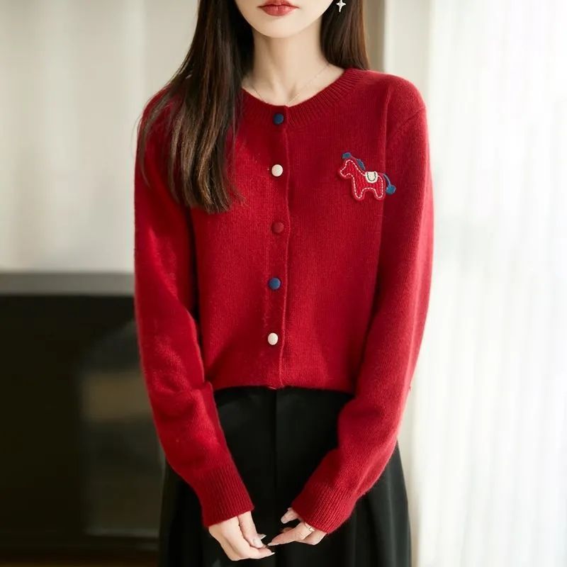 洋气彩扣针织衫女装冬秋冬新款韩系小马慵懒洋气宽松显瘦小众毛衣