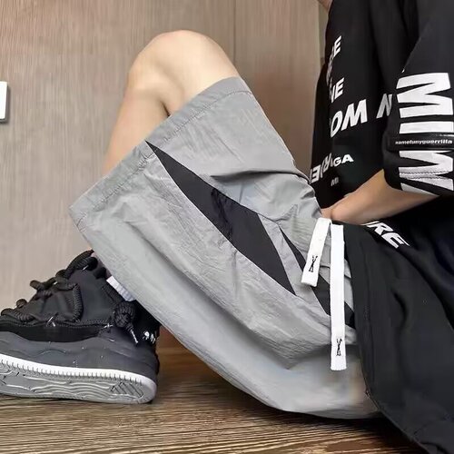 American fashion brand quick-drying shorts for men's summer ice silk breathable thin loose sports running casual quarter pants