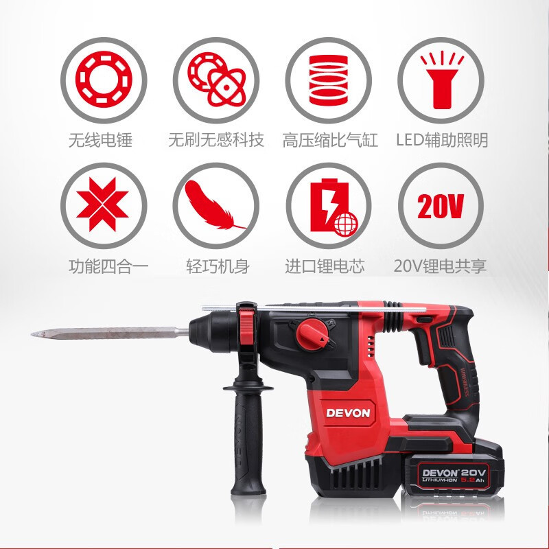 Gran picador con martillo eléctrico de carga de 20V sin escobillas taladro de impacto eléctrico de litio de tres propósitos herramientas eléctricas industriales pesadas 5