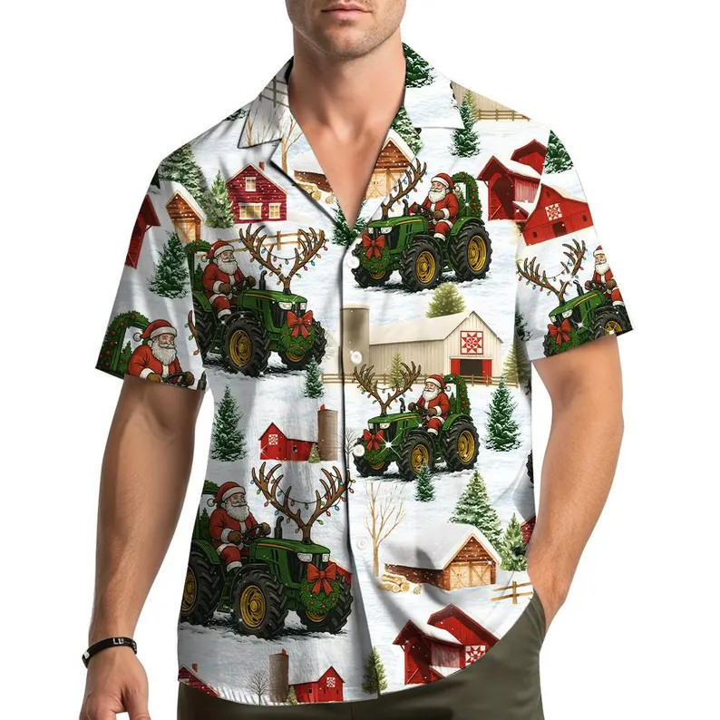 Cross-Border Christmas Eve Christmas 3D Digital Printing Casual Loose Short-Sleeved Hawaiian Men's Shirt