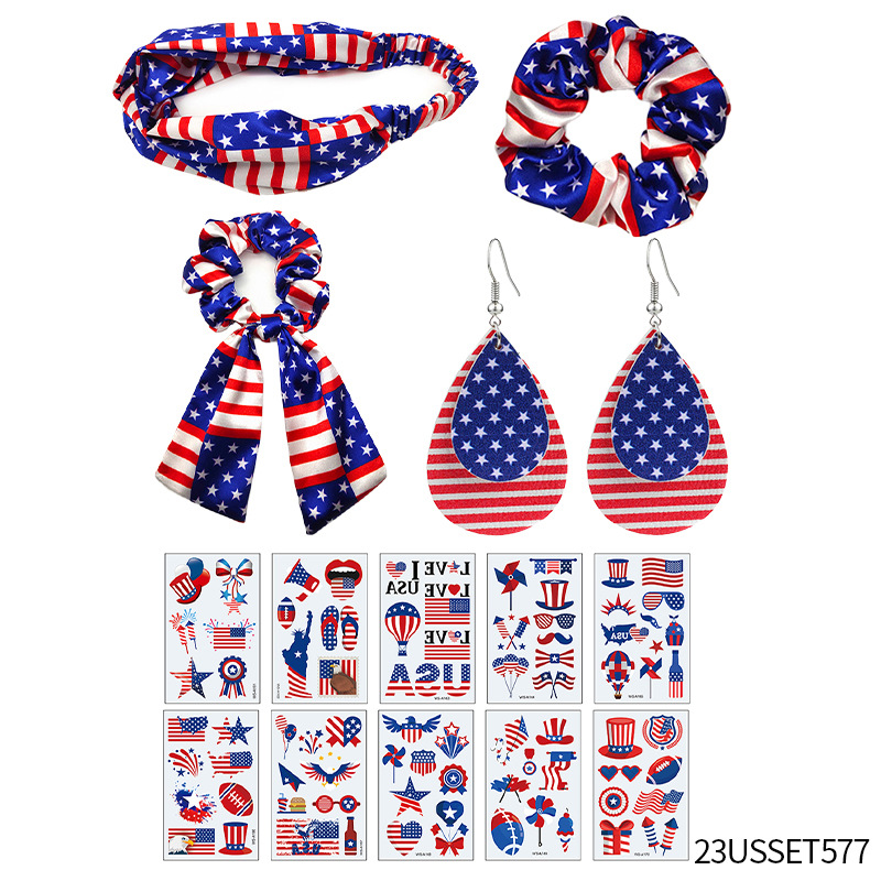 Gafas del Día de la Independencia de los Estados Unidos Diadema de carnaval Diadema Diadema Pendientes Pestañas postizas Gafas de bandera