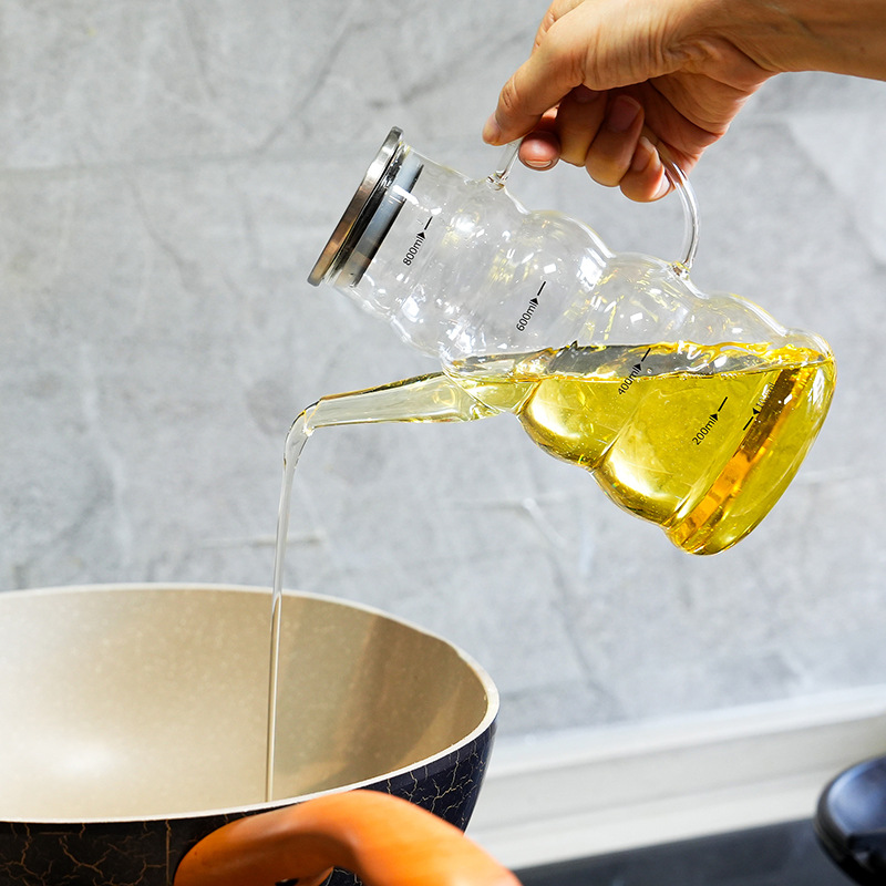 Olla de aceite de vidrio botella de aceite a rayas cocina hogar a prueba de fugas botella de condimento de aceite no colgante resistente a altas temperaturas tetera fría hervidor frío