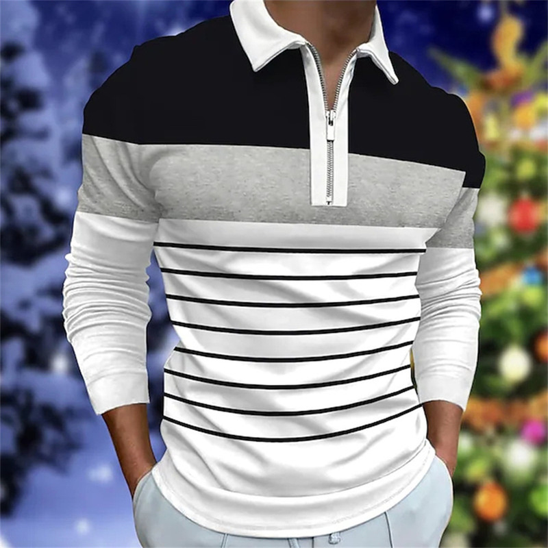 Cross-border Europe and America Amazon AliExpress autumn and winter striped long sleeve polo shirt men's polo shirt new zipper manufacturers Cross-border Europe and America Amazon AliExpress autumn and winter striped long sleeve polo shirt men's polo shirt new zipper manufacturers