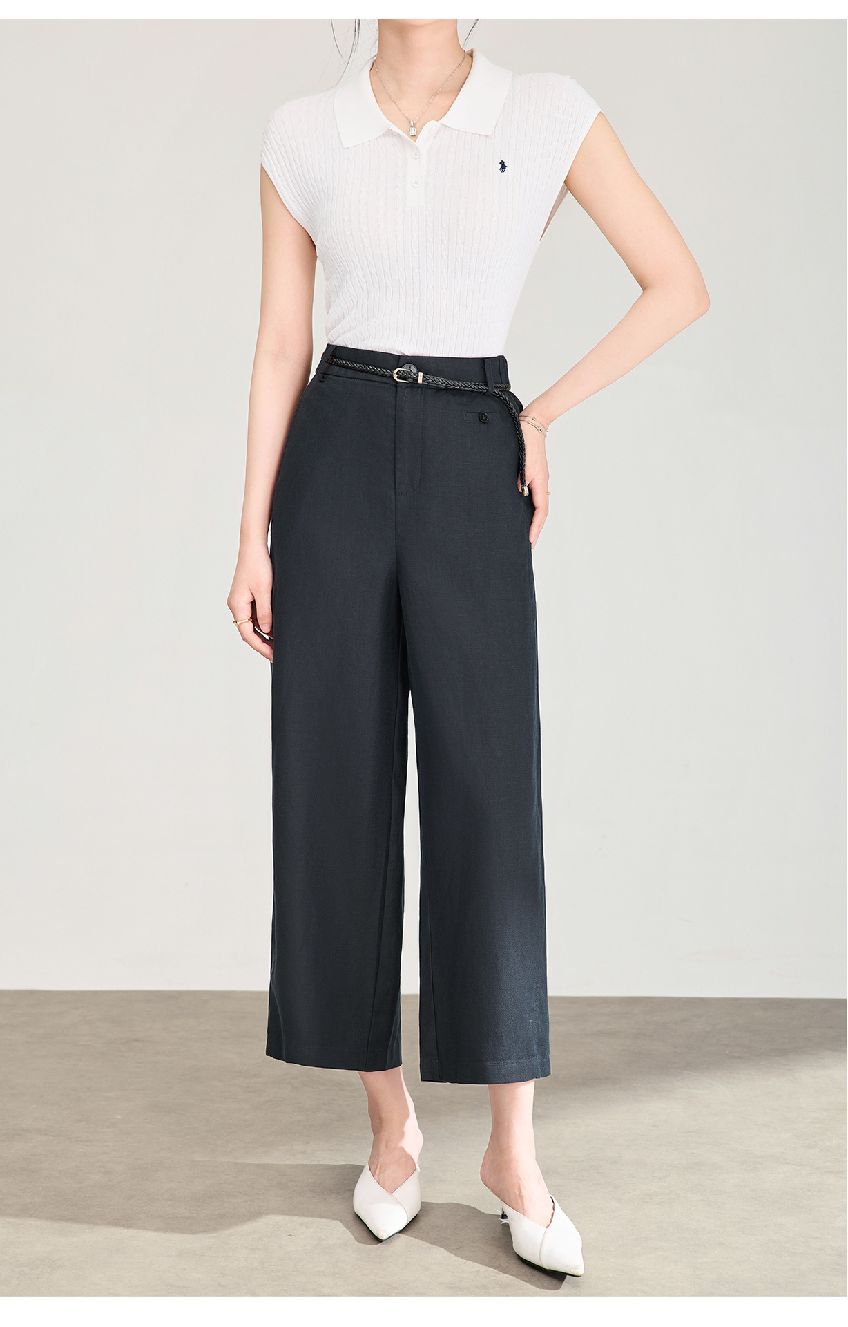 Quần culottes nữ ống rộng dáng suông, cạp cao, chất liệu tencel linen thoáng mát, phù hợp mùa hè — Xanh lông mòng đen chi tiết 12